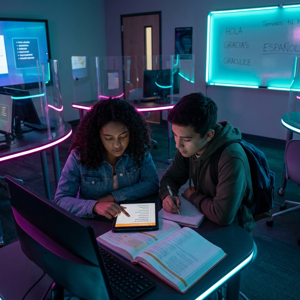 Estudiantes adolescentes estudiando
