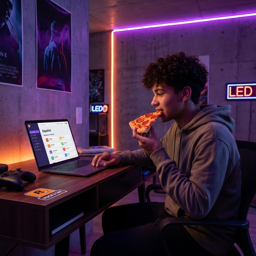 Estudiante adolescente con pizza